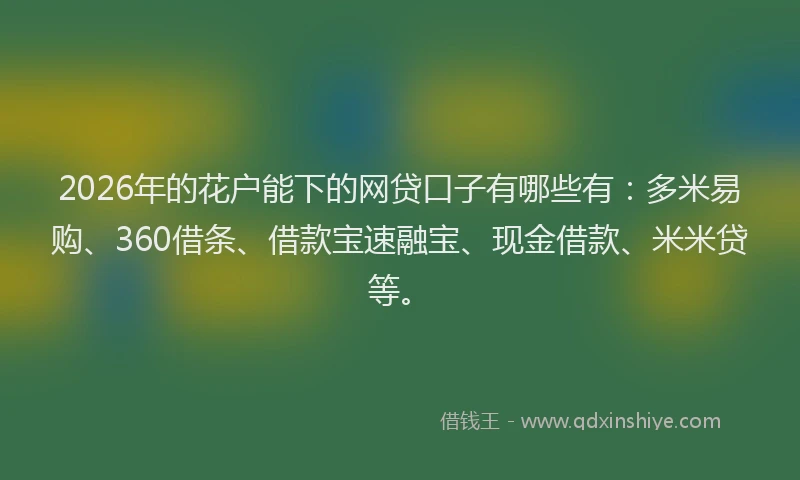 2026年的花户能下的网贷口子有哪些有：多米易购、360借条、借款宝速融宝、现金借款、米米贷等。