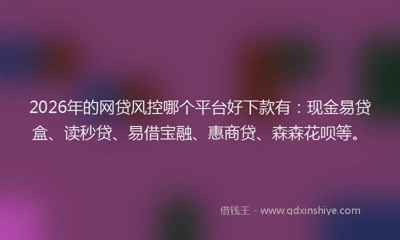 2026年的网贷风控哪个平台好下款有：现金易贷盒、读秒贷、易借宝融、惠商贷、森森花呗等。