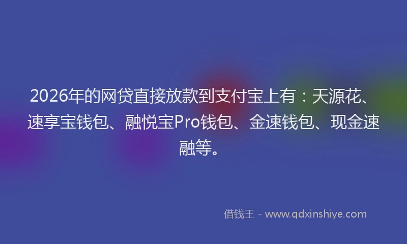 2026年的网贷直接放款到支付宝上有：天源花、速享宝钱包、融悦宝Pro钱包、金速钱包、现金速融等。