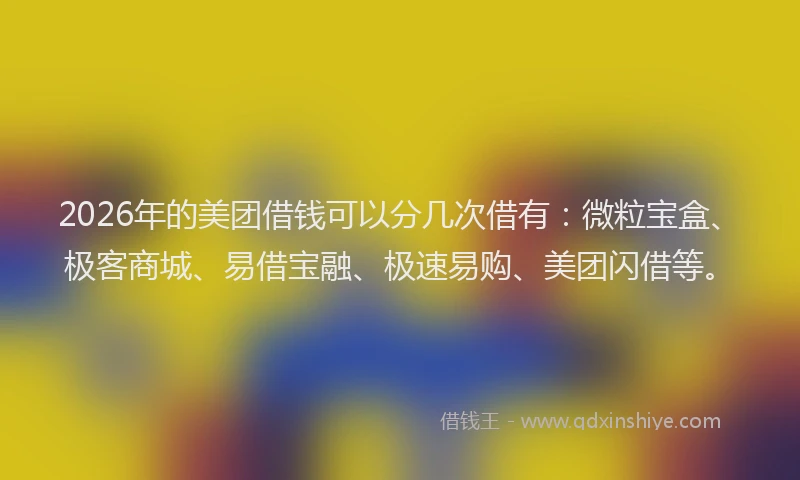 2026年的美团借钱可以分几次借有：微粒宝盒、极客商城、易借宝融、极速易购、美团闪借等。