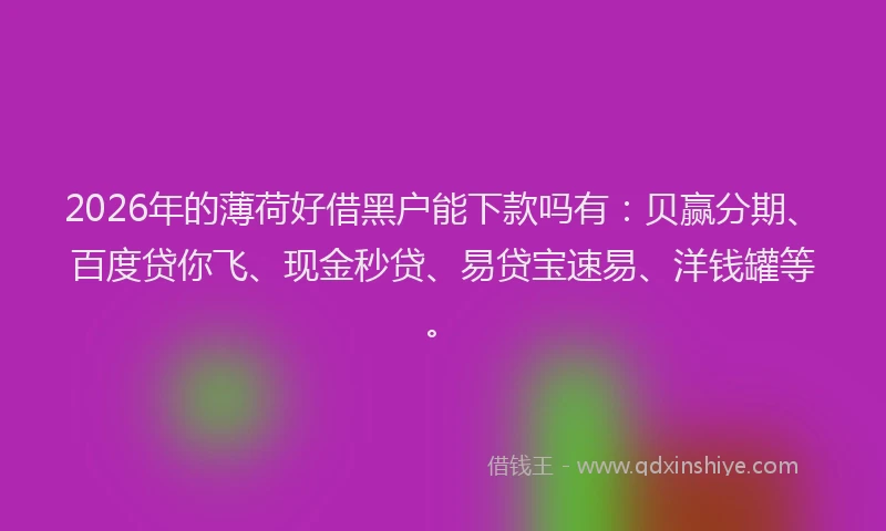 2026年的薄荷好借黑户能下款吗有：贝赢分期、百度贷你飞、现金秒贷、易贷宝速易、洋钱罐等。