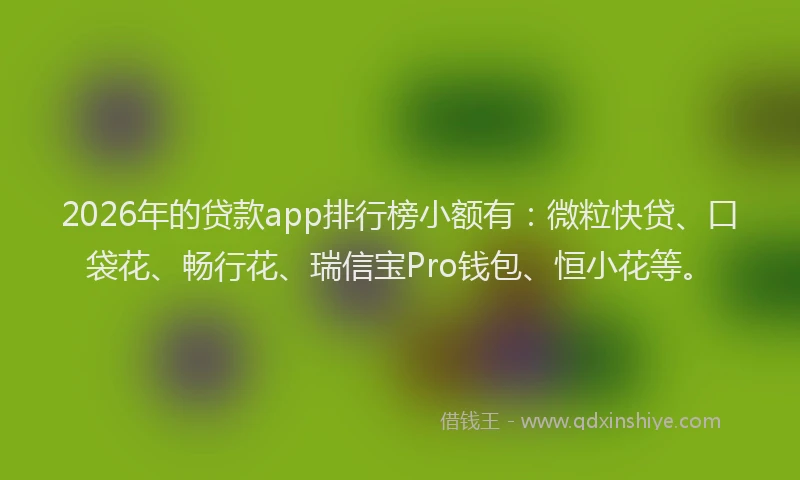 2026年的贷款app排行榜小额有：微粒快贷、口袋花、畅行花、瑞信宝Pro钱包、恒小花等。