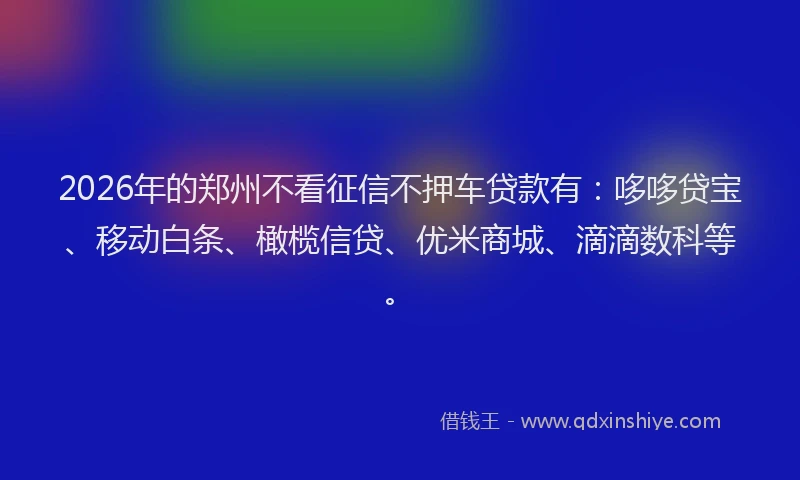 2026年的郑州不看征信不押车贷款有：哆哆贷宝、移动白条、橄榄信贷、优米商城、滴滴数科等。