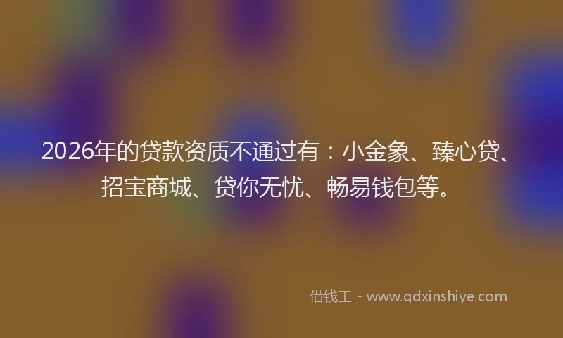 2026年的贷款资质不通过有：小金象、臻心贷、招宝商城、贷你无忧、畅易钱包等。