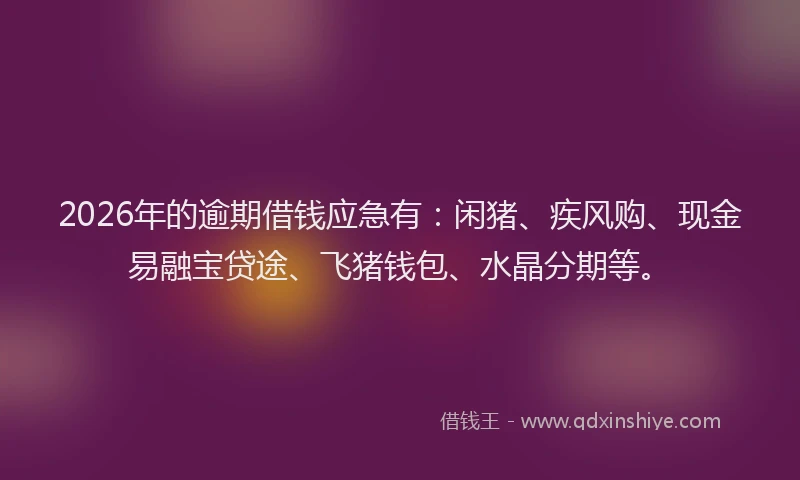 2026年的逾期借钱应急有：闲猪、疾风购、现金易融宝贷途、飞猪钱包、水晶分期等。