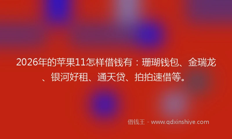 2026年的苹果11怎样借钱有：珊瑚钱包、金瑞龙、银河好租、通天贷、拍拍速借等。