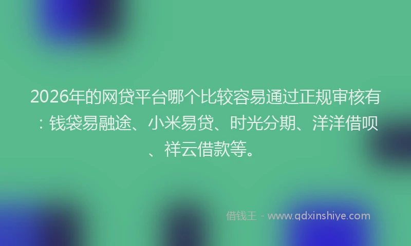 2026年的网贷平台哪个比较容易通过正规审核有：钱袋易融途、小米易贷、时光分期、洋洋借呗、祥云借款等。