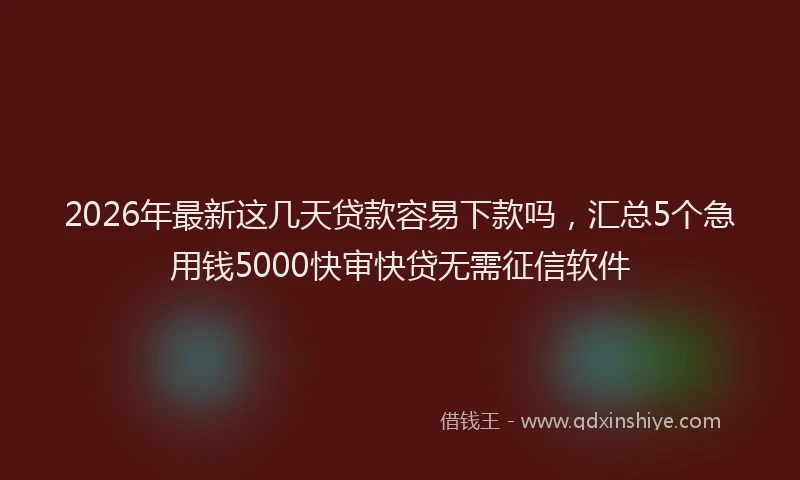 2026年最新这几天贷款容易下款吗，汇总5个急用钱5000快审快贷无需征信软件