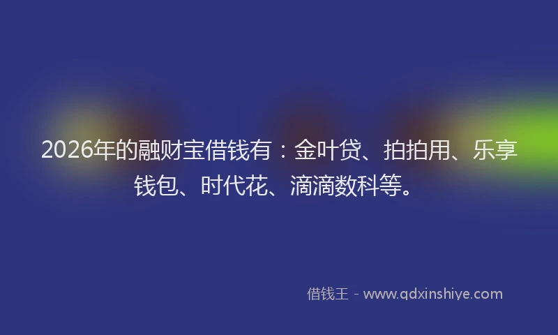 2026年的融财宝借钱有：金叶贷、拍拍用、乐享钱包、时代花、滴滴数科等。