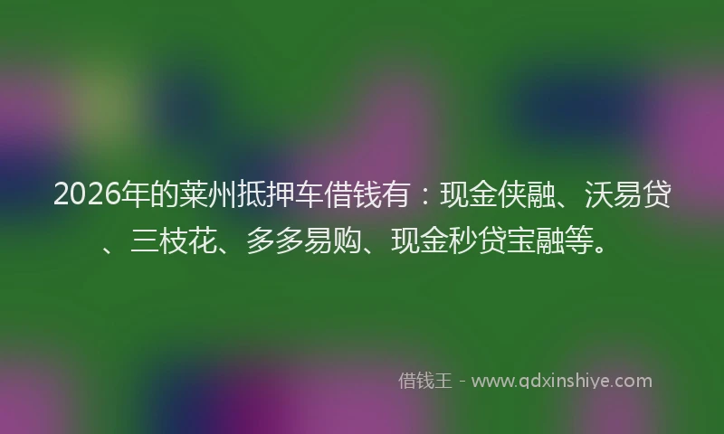 2026年的莱州抵押车借钱有：现金侠融、沃易贷、三枝花、多多易购、现金秒贷宝融等。