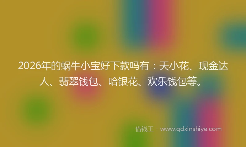 2026年的蜗牛小宝好下款吗有：天小花、现金达人、翡翠钱包、哈银花、欢乐钱包等。