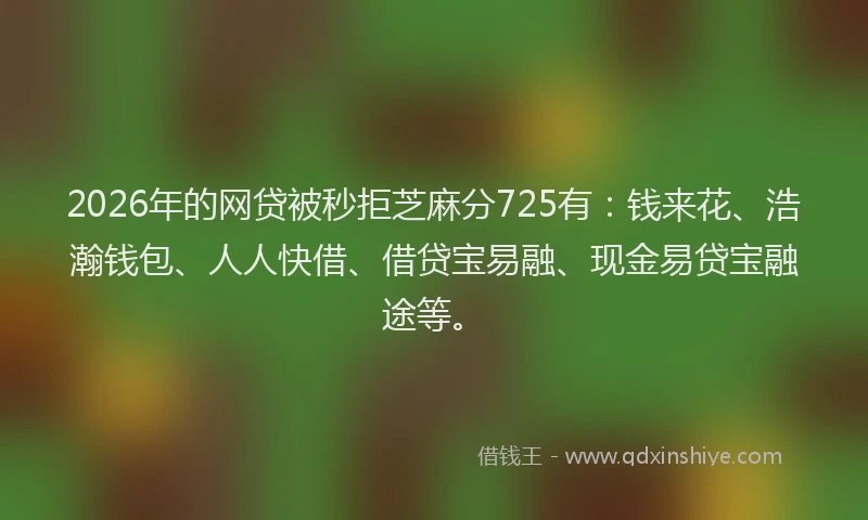 2026年的网贷被秒拒芝麻分725有：钱来花、浩瀚钱包、人人快借、借贷宝易融、现金易贷宝融途等。