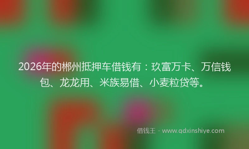 2026年的郴州抵押车借钱有：玖富万卡、万信钱包、龙龙用、米族易借、小麦粒贷等。