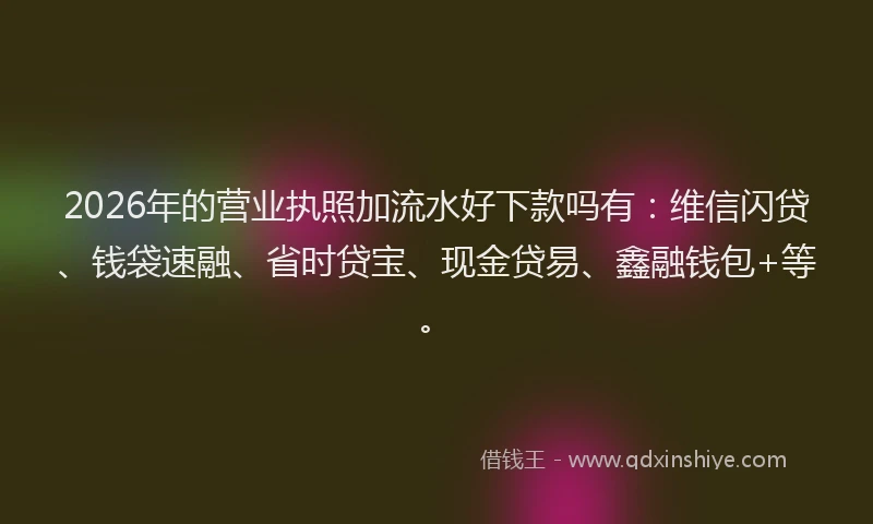 2026年的营业执照加流水好下款吗有：维信闪贷、钱袋速融、省时贷宝、现金贷易、鑫融钱包+等。