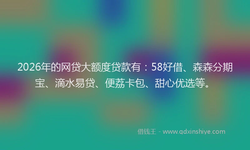 2026年的网贷大额度贷款有：58好借、森森分期宝、滴水易贷、便荔卡包、甜心优选等。