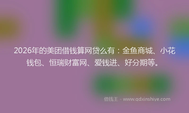 2026年的美团借钱算网贷么有：金鱼商城、小花钱包、恒瑞财富网、爱钱进、好分期等。
