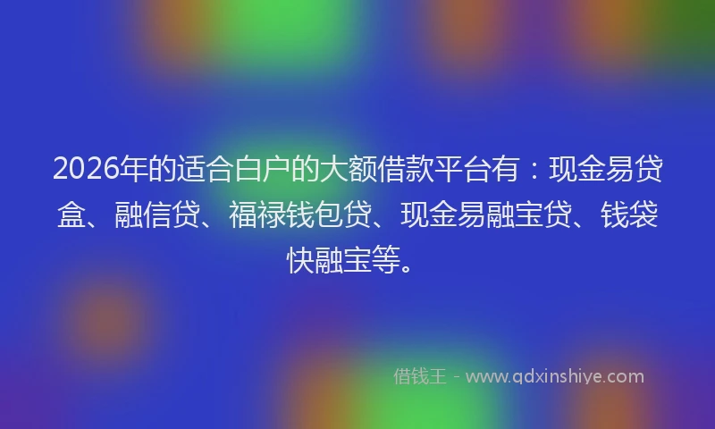 2026年的适合白户的大额借款平台有：现金易贷盒、融信贷、福禄钱包贷、现金易融宝贷、钱袋快融宝等。