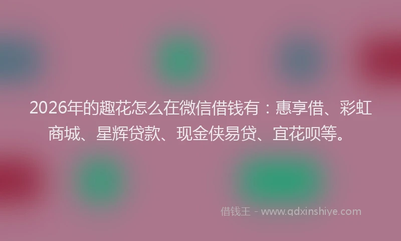 2026年的趣花怎么在微信借钱有：惠享借、彩虹商城、星辉贷款、现金侠易贷、宜花呗等。