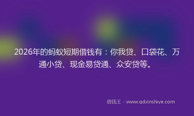2026年的蚂蚁短期借钱有：你我贷、口袋花、万通小贷、现金易贷通、众安贷等。