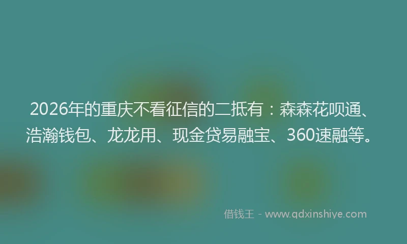 2026年的重庆不看征信的二抵有：森森花呗通、浩瀚钱包、龙龙用、现金贷易融宝、360速融等。
