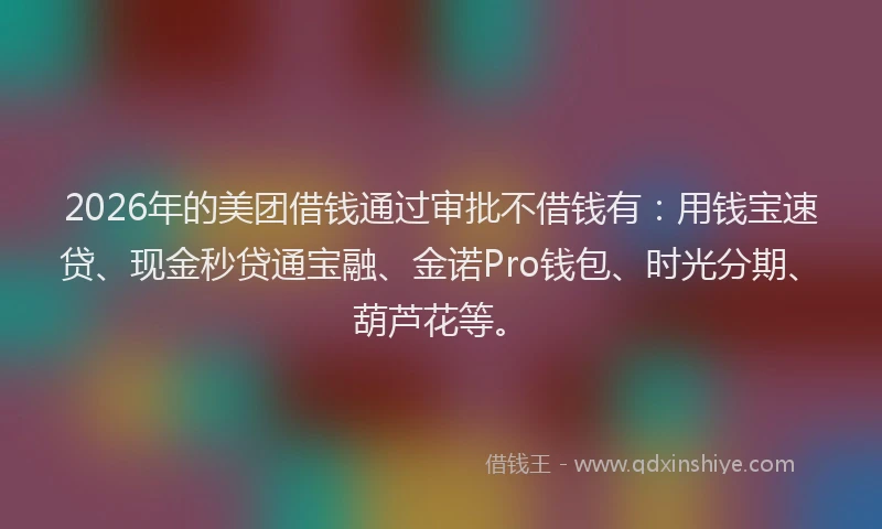 2026年的美团借钱通过审批不借钱有：用钱宝速贷、现金秒贷通宝融、金诺Pro钱包、时光分期、葫芦花等。