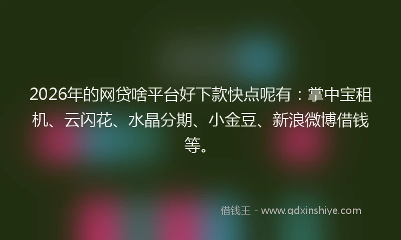 2026年的网贷啥平台好下款快点呢有：掌中宝租机、云闪花、水晶分期、小金豆、新浪微博借钱等。