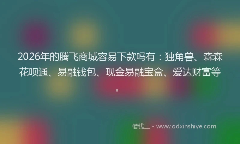 2026年的腾飞商城容易下款吗有：独角兽、森森花呗通、易融钱包、现金易融宝盒、爱达财富等。