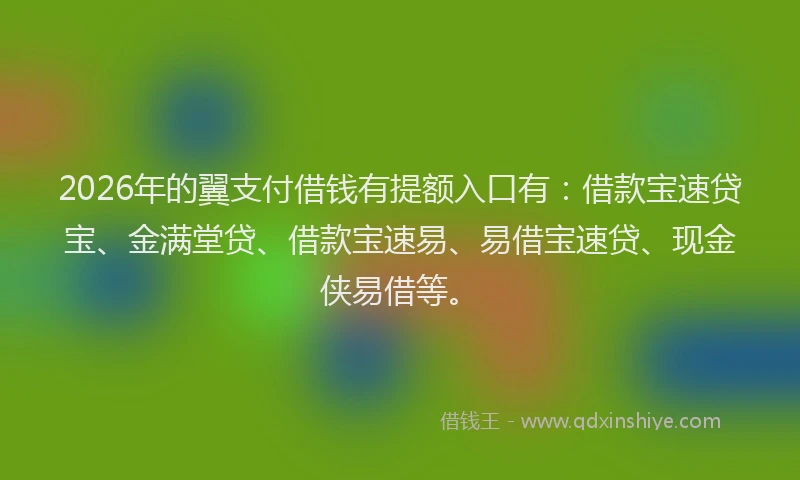 2026年的翼支付借钱有提额入口有：借款宝速贷宝、金满堂贷、借款宝速易、易借宝速贷、现金侠易借等。