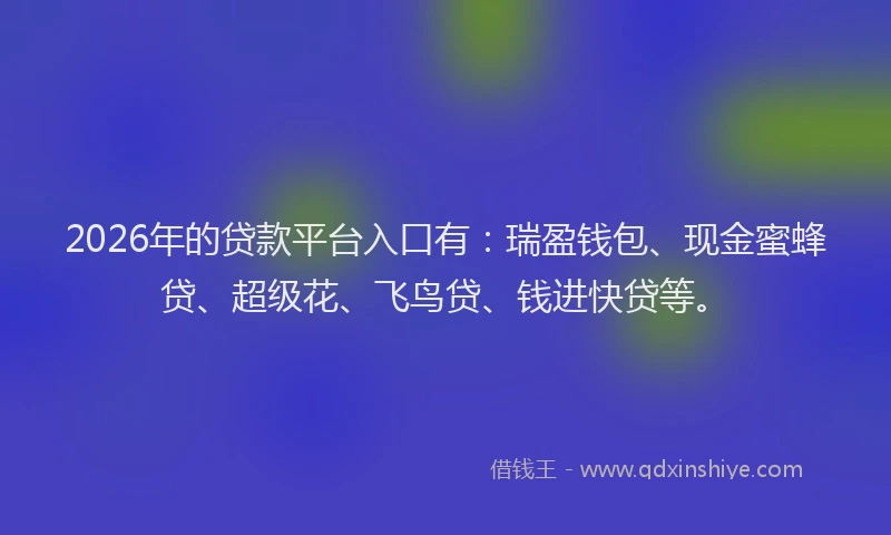 2026年的贷款平台入口有：瑞盈钱包、现金蜜蜂贷、超级花、飞鸟贷、钱进快贷等。