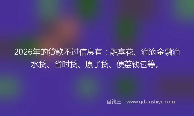 2026年的贷款不过信息有：融享花、滴滴金融滴水贷、省时贷、原子贷、便荔钱包等。