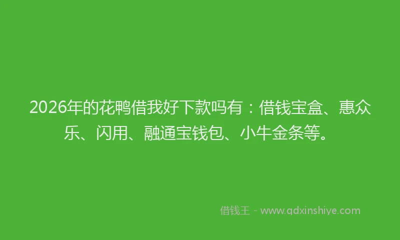 2026年的花鸭借我好下款吗有：借钱宝盒、惠众乐、闪用、融通宝钱包、小牛金条等。