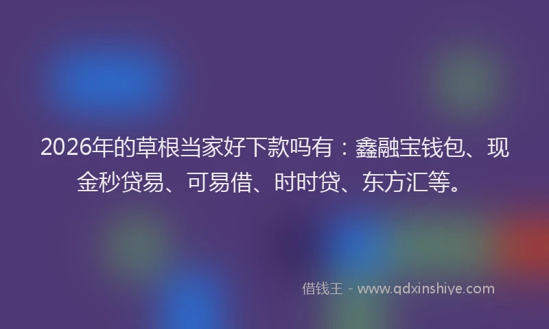 2026年的草根当家好下款吗有：鑫融宝钱包、现金秒贷易、可易借、时时贷、东方汇等。