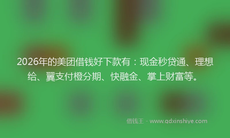 2026年的美团借钱好下款有：现金秒贷通、理想给、翼支付橙分期、快融金、掌上财富等。