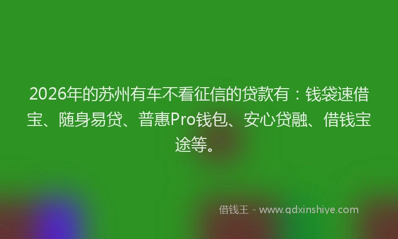2026年的苏州有车不看征信的贷款有：钱袋速借宝、随身易贷、普惠Pro钱包、安心贷融、借钱宝途等。