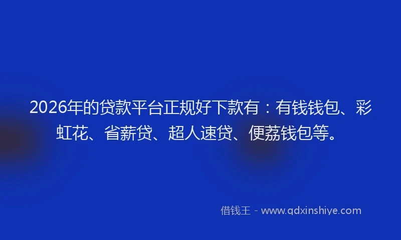 2026年的贷款平台正规好下款有：有钱钱包、彩虹花、省薪贷、超人速贷、便荔钱包等。