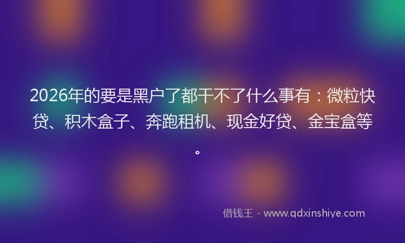 2026年的要是黑户了都干不了什么事有：微粒快贷、积木盒子、奔跑租机、现金好贷、金宝盒等。