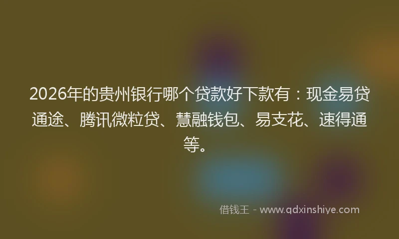 2026年的贵州银行哪个贷款好下款有：现金易贷通途、腾讯微粒贷、慧融钱包、易支花、速得通等。