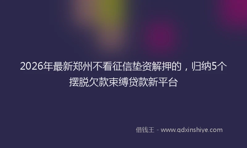 2026年最新郑州不看征信垫资解押的，归纳5个摆脱欠款束缚贷款新平台