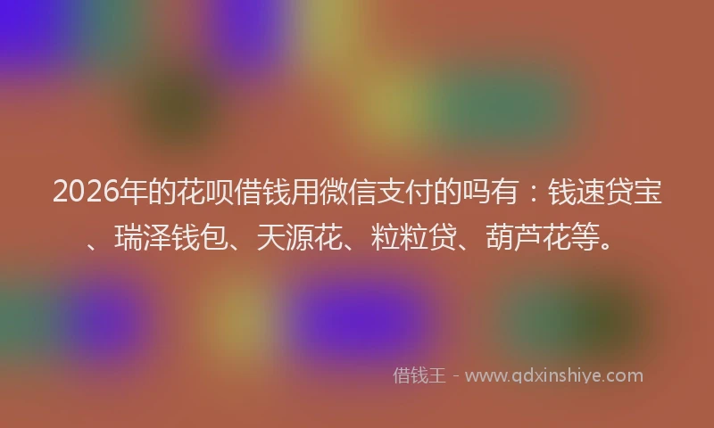 2026年的花呗借钱用微信支付的吗有：钱速贷宝、瑞泽钱包、天源花、粒粒贷、葫芦花等。