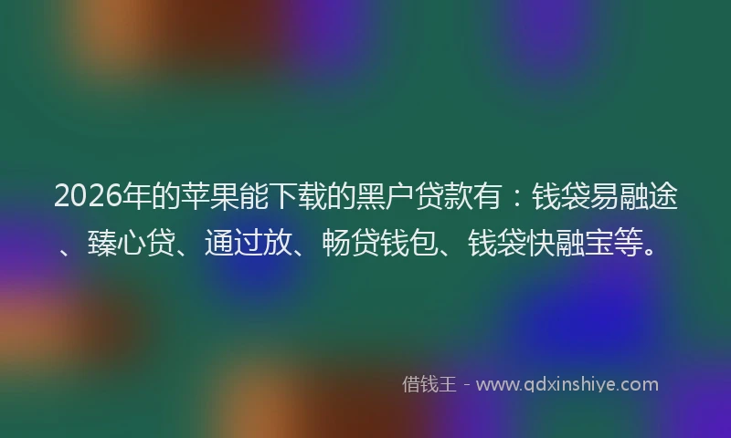 2026年的苹果能下载的黑户贷款有：钱袋易融途、臻心贷、通过放、畅贷钱包、钱袋快融宝等。