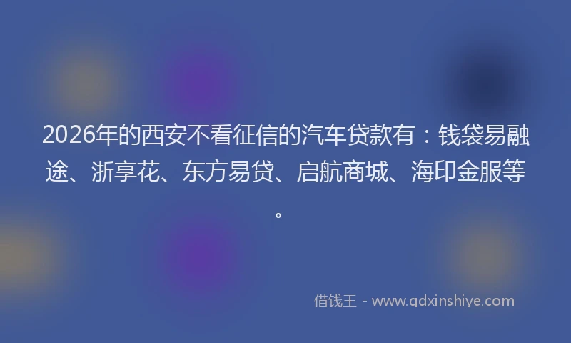 2026年的西安不看征信的汽车贷款有：钱袋易融途、浙享花、东方易贷、启航商城、海印金服等。