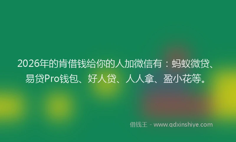 2026年的肯借钱给你的人加微信有：蚂蚁微贷、易贷Pro钱包、好人贷、人人拿、盈小花等。