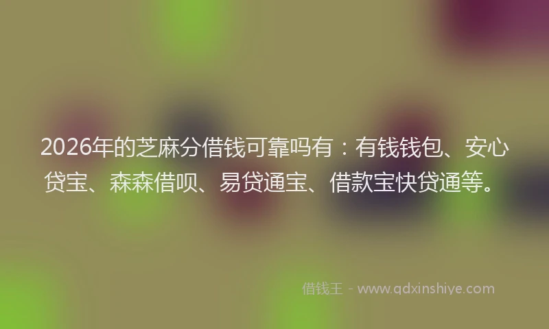 2026年的芝麻分借钱可靠吗有：有钱钱包、安心贷宝、森森借呗、易贷通宝、借款宝快贷通等。