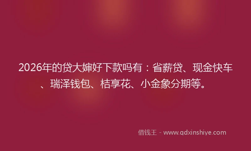2026年的贷大婶好下款吗有：省薪贷、现金快车、瑞泽钱包、桔享花、小金象分期等。