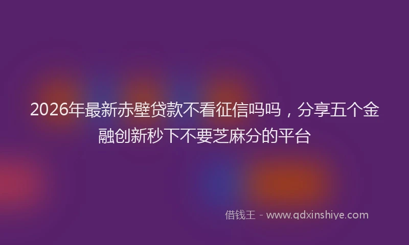 2026年最新赤壁贷款不看征信吗吗，分享五个金融创新秒下不要芝麻分的平台