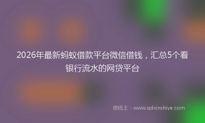2026年最新蚂蚁借款平台微信借钱，汇总5个看银行流水的网贷平台
