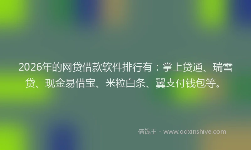 2026年的网贷借款软件排行有：掌上贷通、瑞雪贷、现金易借宝、米粒白条、翼支付钱包等。