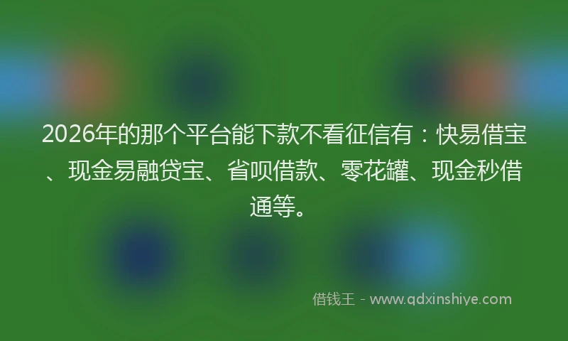 2026年的那个平台能下款不看征信有：快易借宝、现金易融贷宝、省呗借款、零花罐、现金秒借通等。
