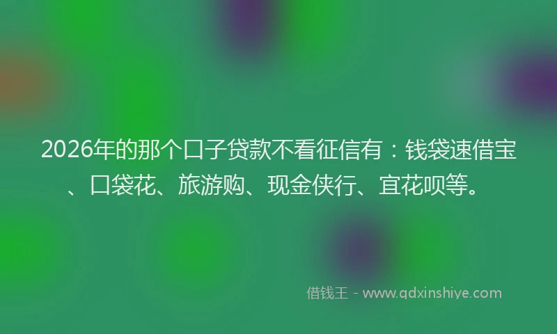 2026年的那个口子贷款不看征信有：钱袋速借宝、口袋花、旅游购、现金侠行、宜花呗等。