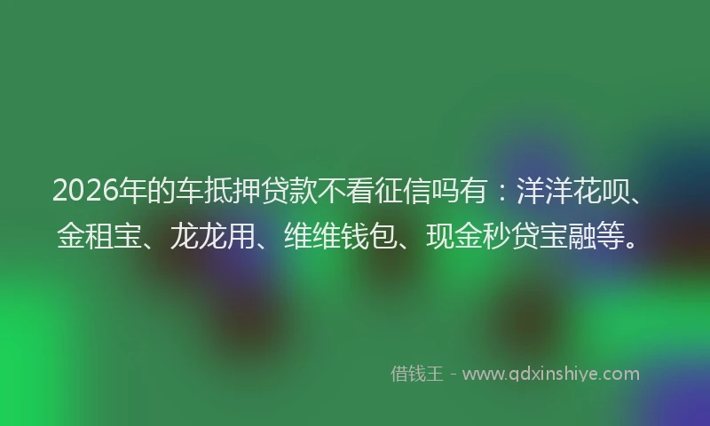 2026年的车抵押贷款不看征信吗有：洋洋花呗、金租宝、龙龙用、维维钱包、现金秒贷宝融等。